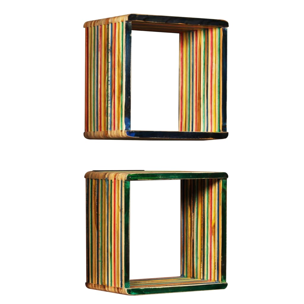 Set di Mensole a cubo 3 pz in Massello di Teak di Recupero Multicolore –  SDMhomestore