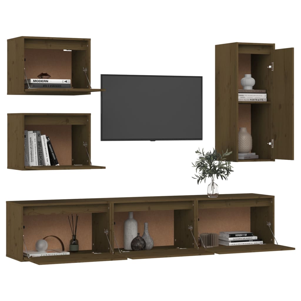 Mobili Porta TV 6 pz Miele in Legno Massello di Pino – SDMhomestore